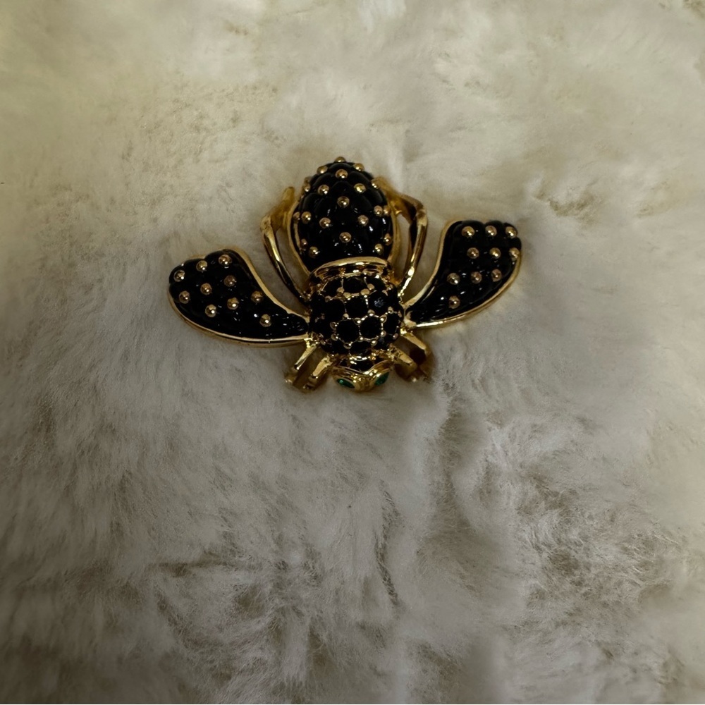 Joan Rivers Collection Gold Tone Black Green Bee Brooch Pin Crystal Pave Stones - Picture 11 of 13